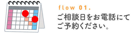 flow 01.ご相談日をお電話にてご予約ください。